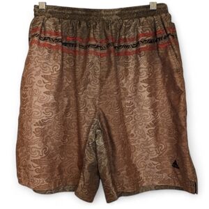 ADIDAS Vintage Print Graphic Shorts Y2K Soccer Retro Brown Tan Red Black